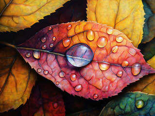 A leaf with a single water droplet resting on its edge