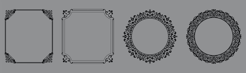 Set of decorative frames Elegant vector element for design in Eastern style, place for text. Floral black and gray borders. Lace illustration for invitations and greeting cards