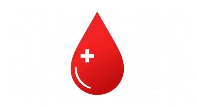 Illustration of a red blood drop with a white plus sign, symbolizes blood donation and healthcare concepts