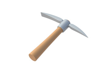 Single pickaxe isolated white background. Tool for mining. 3d render