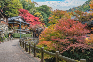 Osaka Japan, Minookoen the walkway to Minoh Falls in autumn season