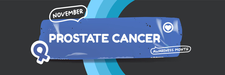 November Prostate cancer awareness month banner with blue ribbon icon. Blue November is prostate cancer awareness month. November mens health month poster and wide banner