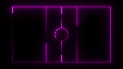 Abstract neon glowing soccer field animation. Neon pink line soccer field over data processing animated on black background. 4k - Powered by Adobe