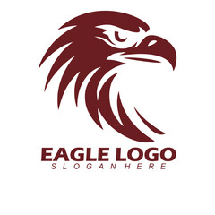 Modern eagle head logo design in maroon color, minimalist and bold style. Vector illustration featuring a stylized eagle head with sharp lines and dynamic curves, symbolizing power, freedom.eps