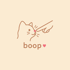 Adorable minimalist line art of a hand gently booping a cat’s pink nose.