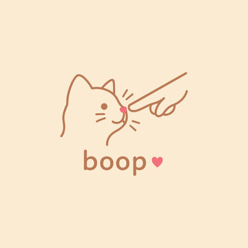 Adorable minimalist line art of a hand gently booping a cat&rsquo;s pink nose.