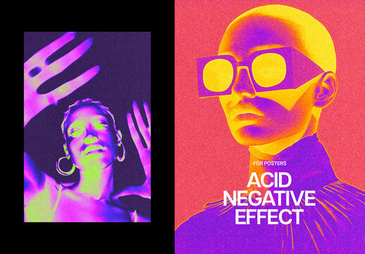Acid Negative Poster Photo Effect Mockup