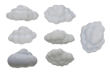 Weather forecast icon cloud set isolated transparent background 3d rendering