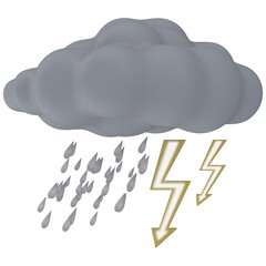 Weather forecast icon thunderstorm isolated transparent background 3d rendering