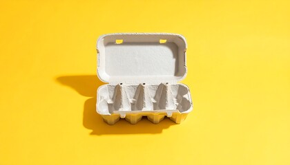 Empty egg carton on yellow background