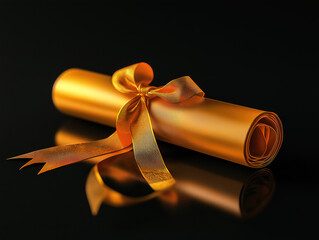 Classic diploma tied with a ribbon, bathed in sunset light