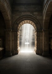 Fototapeta premium Elegant archway illuminated by sunlight in historic building for hanukkah atmosphere and interior design inspiration