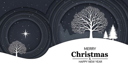 Obraz premium Merry Christmas and Happy New Year winter landscape illustration.