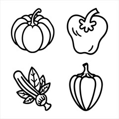 A Vibrant Organic Vegetables Illustration Vector Set, Showcasing Healthy Food and Fresh Produce in a Flat Design Minimalist Style for Digital Nutrition Graphics.