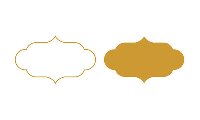 Elegant label frame design in gold outline and filled style on white background. Minimal decorative template perfect for invitations, packaging, branding, certificates, and luxury product designs.