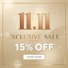 Golden 11.11 Exclusive Sale Banner with 15 Off