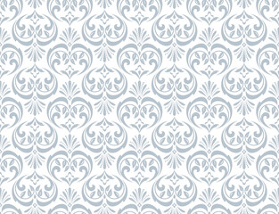 Wallpaper in the style of Baroque. White and gray floral ornament. Seamless vector background. Graphic pattern for fabric, wallpaper, packaging. Ornate Damask flower illustration