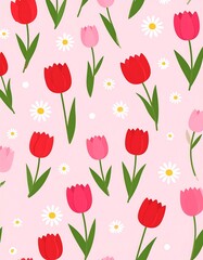 Obraz premium Floral pattern of tulips and daisies (1)