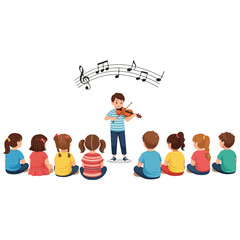 Children listening to a boy playing the violin during music class. © goesti