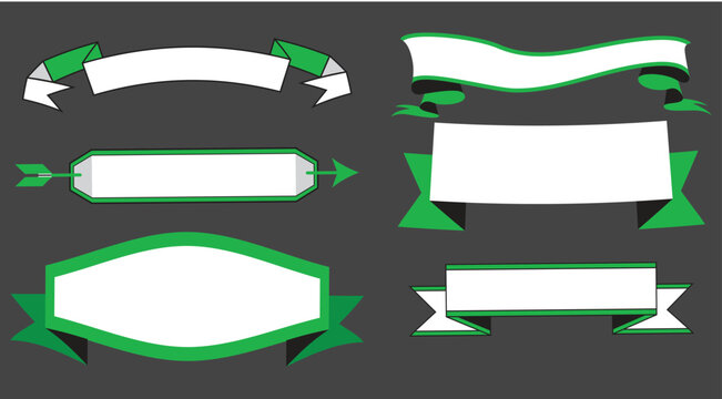 Classic Green and White Ribbon Banner and Label Vector Set