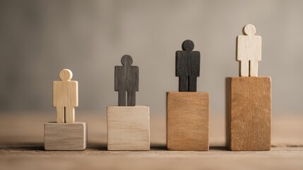 Rise to Success: A symbolic representation of professional advancement is portrayed through a series of wooden figures climbing to the top, embodying the spirit of growth and the pursuit of success.
