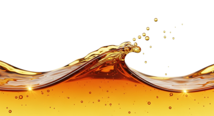 Golden Liquid Surface Wave with Bubbles and Light Reflection on Black Background graphic isolated on a transparent background