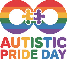 Celebrate autistic pride day with rainbow infinity symbol and puzzle pieces