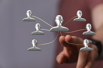 Abstract network and communication illustration featuring hand-gestured connections and digital concept.