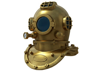 Naklejka premium Vintage brass diving helmet isolated, antique deep sea diver headgear PNG for nautical decoration and steampunk design