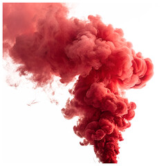 Fototapeta premium Beautiful vibrant red smoke billows upwards, expanding and swirling gracefully, isolated against a stark black background, creating a powerful abstract visual effect.