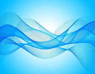 An abstract illustration featuring delicate, flowing lines in various shades of vibrant blue, creating a sense of movement against a light blue gradient