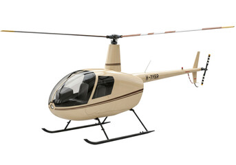 Beige Robinson R44 helicopter isolated on transparent background, light aircraft for private transportation and aerial photography © Daniel