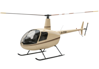 Beige Robinson R44 helicopter isolated on transparent background, light aircraft for private transportation and aerial photography