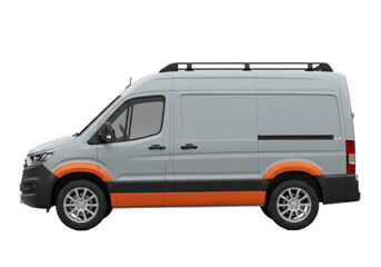 Gray commercial van isolated, side view, transport vehicle for delivery and service, cargo van with roof rack, automotive design © Daniel