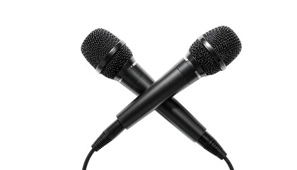 Pair of retro golden microphones isolated on white background