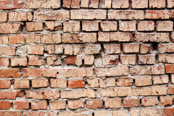 Old red brick wall, retro background.