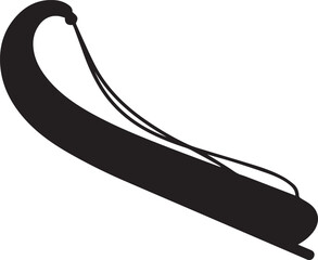 Black silhouette of a curved object with a thin strap against a white background vector