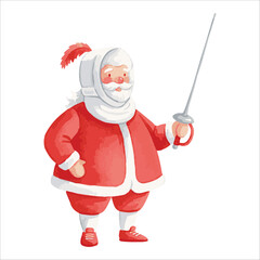 Santa Claus Fencing Duel Watercolor Vector Illustration
