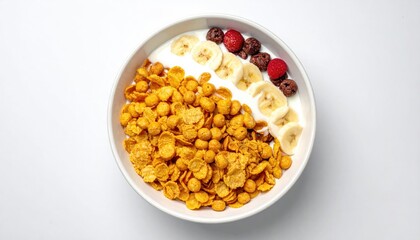 Bowl of cereal on a white background