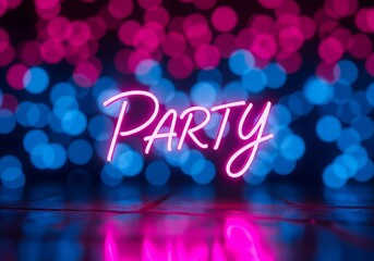Neon PARTY Sign with Glowing Balloons—Vibrant Celebration Night Background