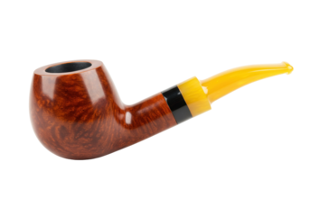 Classic briar smoking pipe isolated on transparent PNG, vintage tobacco accessory for smokers and collectors