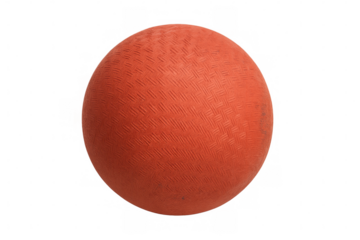 Red textured rubber ball used for playing team sports and schoolyard games on a transparent background