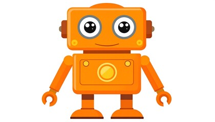 Fototapeta premium An adorable, simplistic orange robot with a rectangular head and body, cartoon eyes, and simple arms and legs, smiling