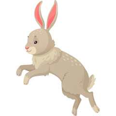 Cartoon Bunny Rabbit Mid Leap with Long Ears and Speckled Fur in a Dynamic Pose on a Transparent Background © Suston