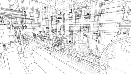 Obraz premium Complex Industrial Pipe Network Blueprint. Vector