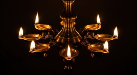 Fototapeta premium Traditional brass oil lamp with six flames for cultural celebrations and festive decor