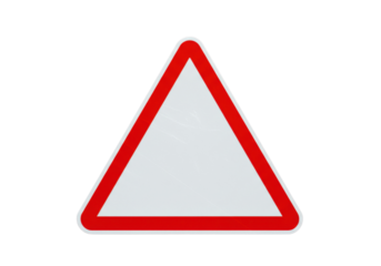 Blank red triangle road sign isolated on transparent background, warning symbol for traffic and construction sites