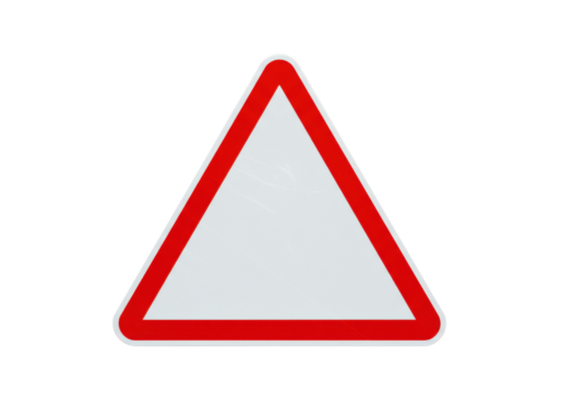 Blank red triangle road sign isolated on transparent background, warning symbol for traffic and construction sites - Powered by Adobe