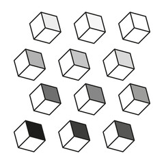 Geometric cube set. Abstract 3D shape. Minimalist Vector blocks. Isometric construction element.