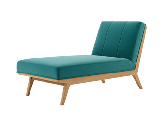 Modern teal chaise lounge chair isolated, contemporary furniture with wooden frame for living room or relaxation area